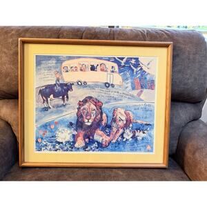 Original Art Animal Portrait Christian Watercolor(?) Paper Unknown Artist Frame